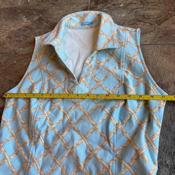 J. McLaughlin‎ Women's Sleeveless Blue Bamboo Lattice Print Collared Dress EUC M - Picture 4 of 9